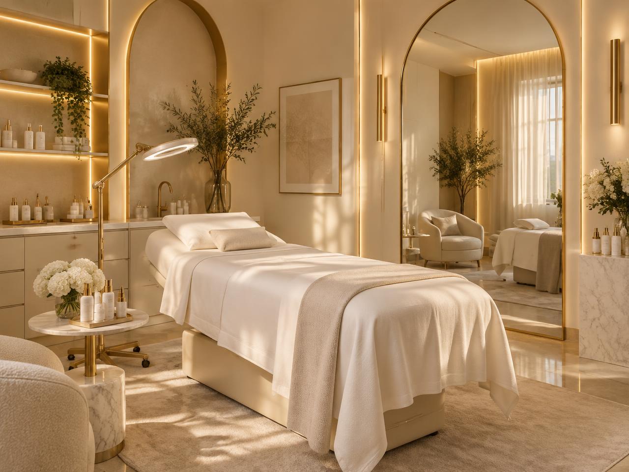 Cabina futurista del spa DermaLuxy con luz de cromoterapia